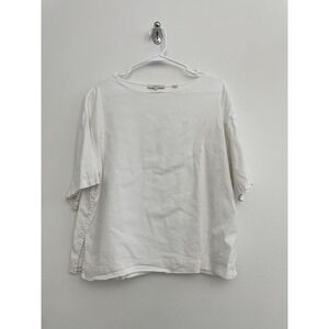 Vince Top Women M White Classic Linen Boatneck Short Sleeve Minimalist Coastal